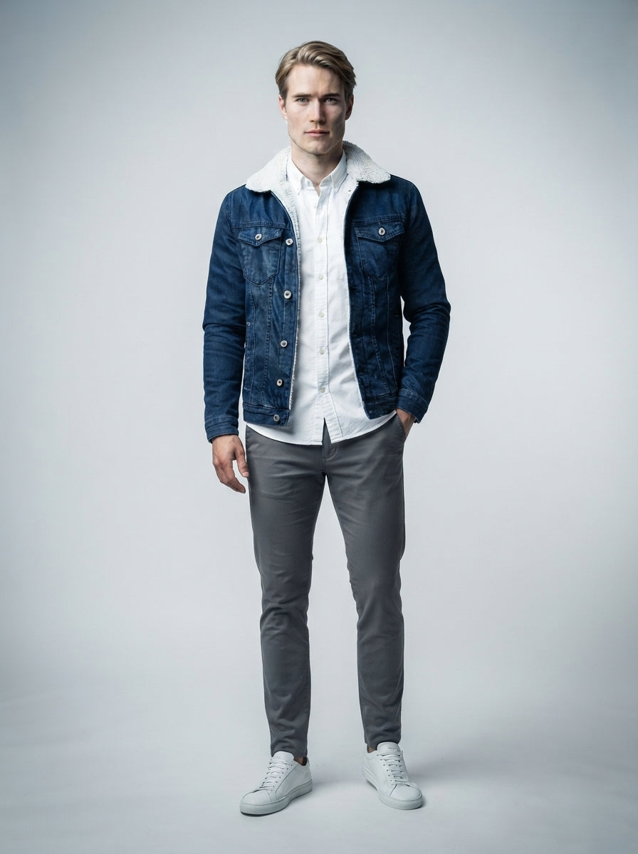 The Farleigh Lined Denim Jacket in Blue