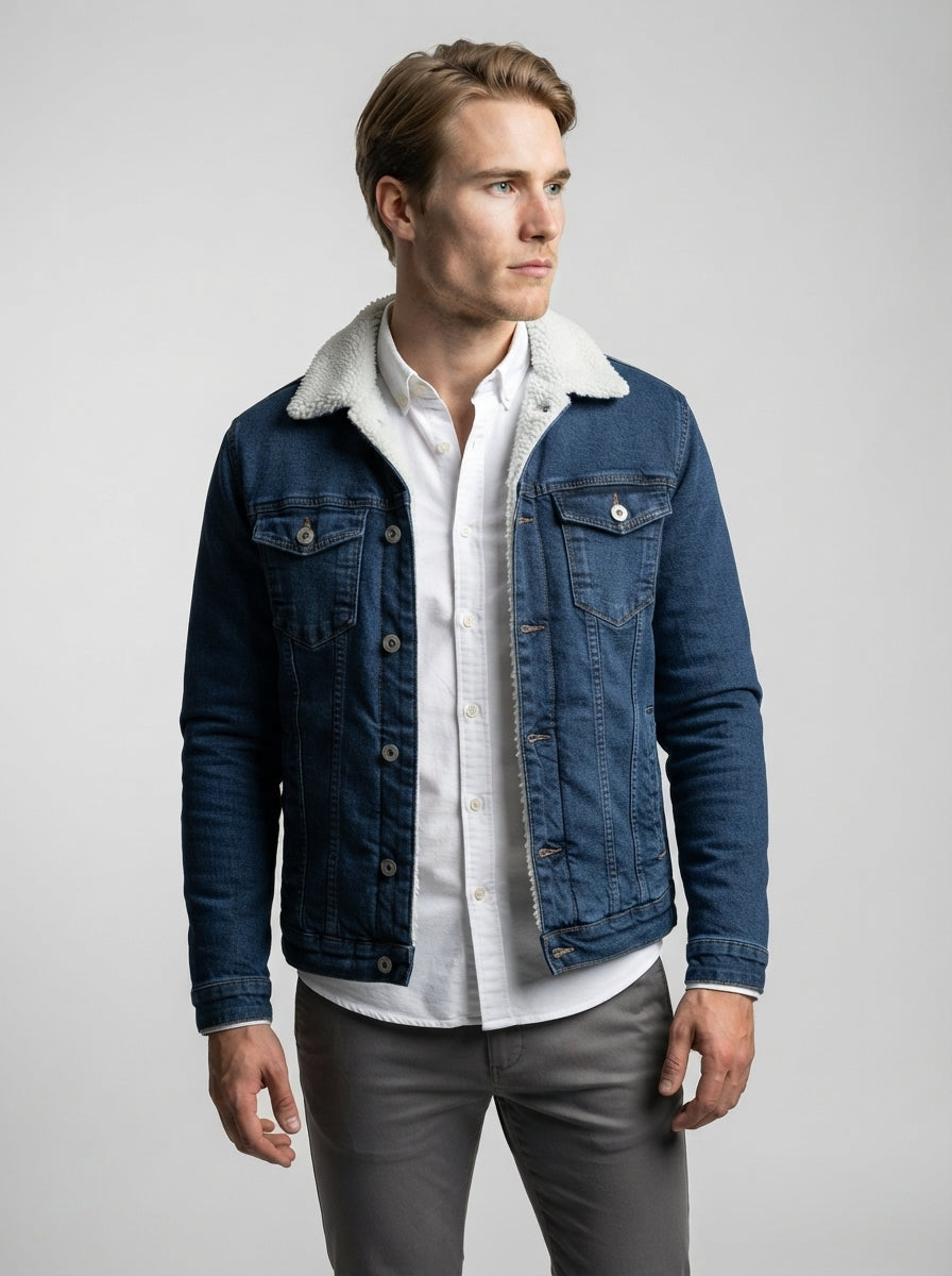 The Farleigh Lined Denim Jacket in Blue