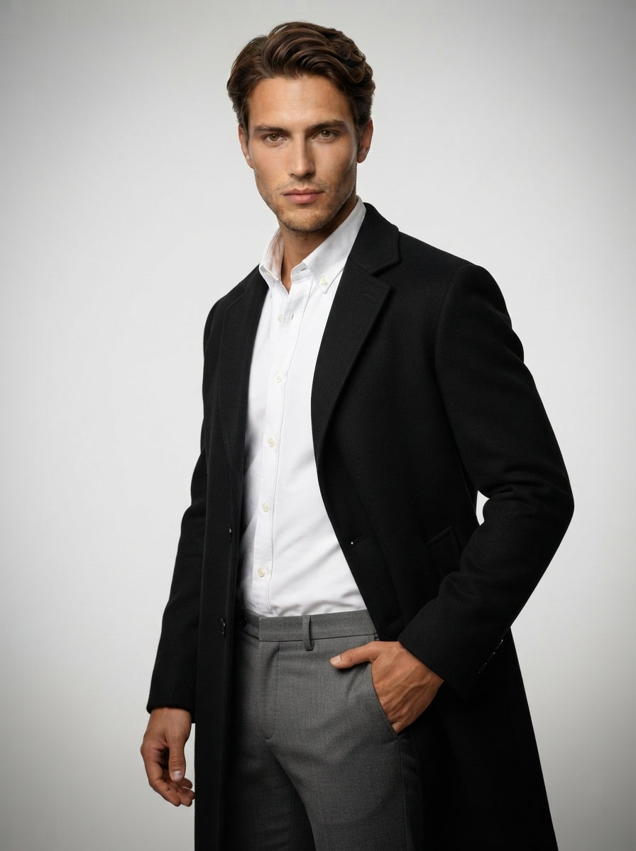 The Corbridge Long Overcoat in Black