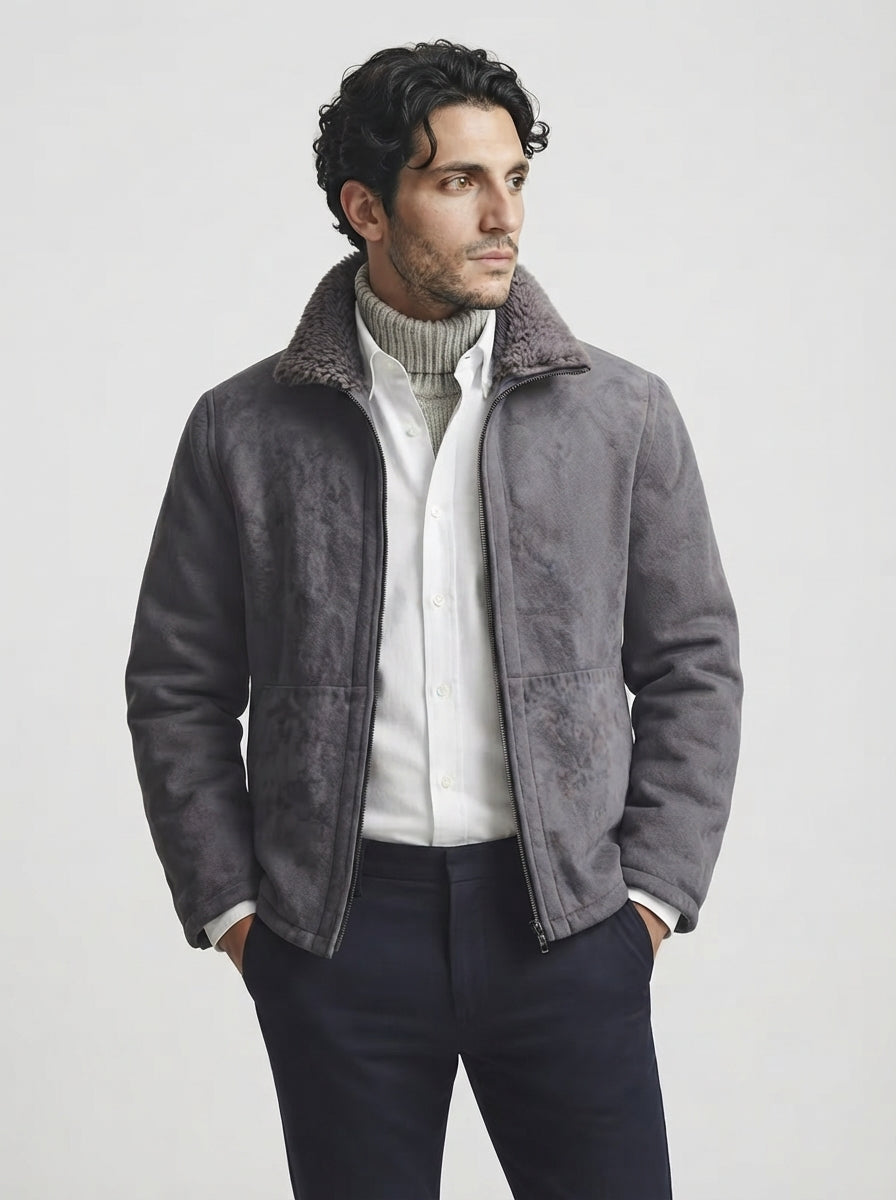 The Ludlow Plush Collar Jacket in Gray