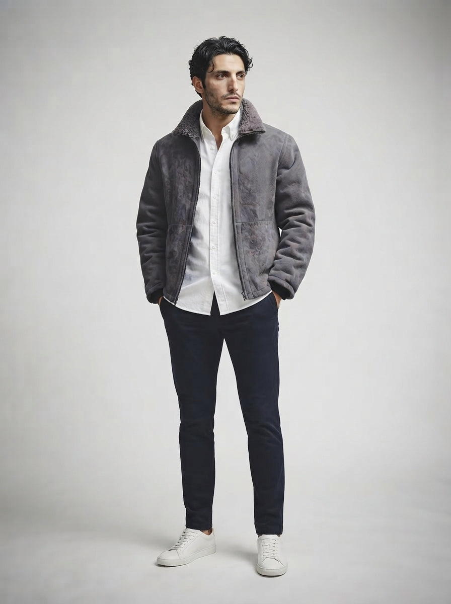 The Ludlow Plush Collar Jacket in Gray
