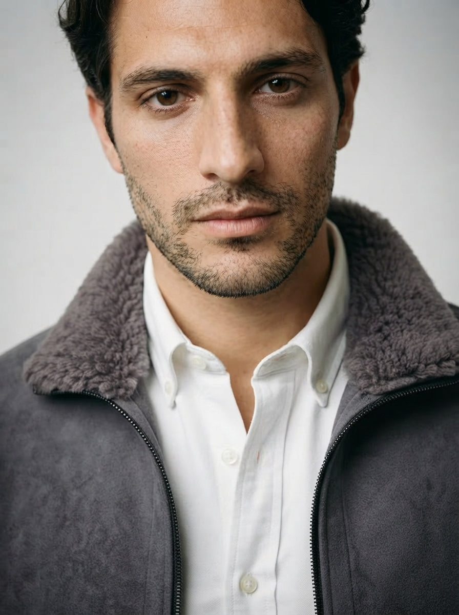 The Ludlow Plush Collar Jacket in Gray
