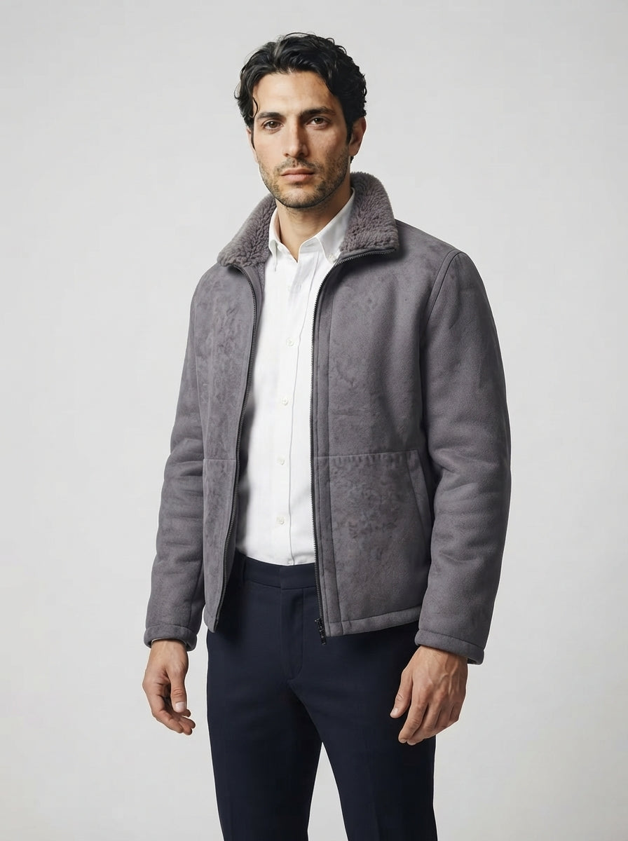 The Ludlow Plush Collar Jacket in Gray