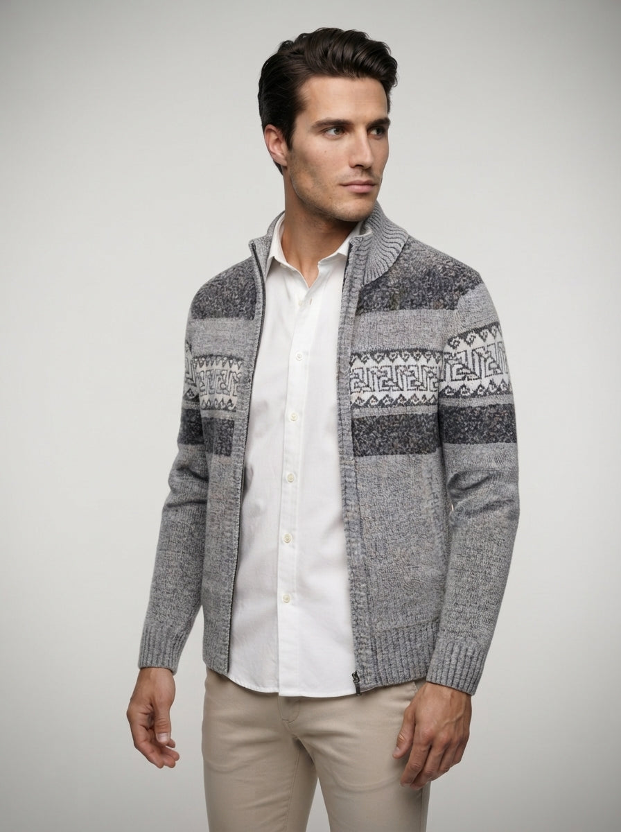 The Braemar Patterned Zip Knit in Gray