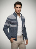 The Braemar Patterned Zip Knit in Navy