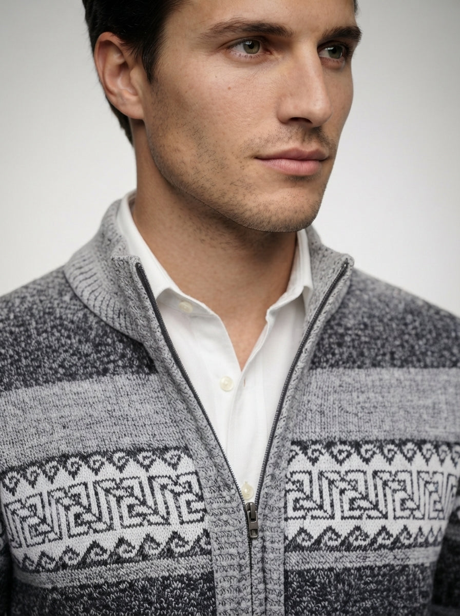 The Braemar Patterned Zip Knit in Gray