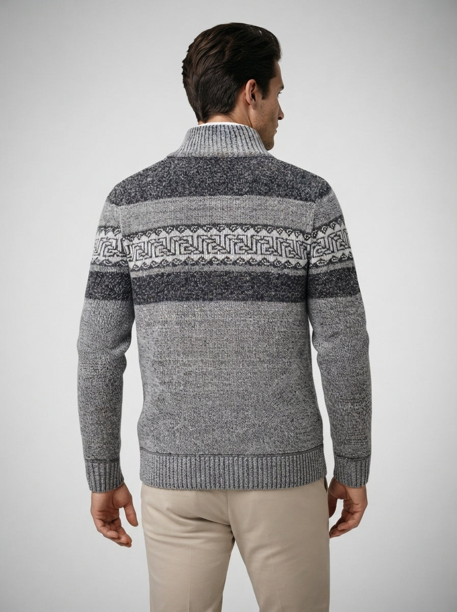 The Braemar Patterned Zip Knit in Gray