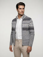 The Braemar Patterned Zip Knit in Gray