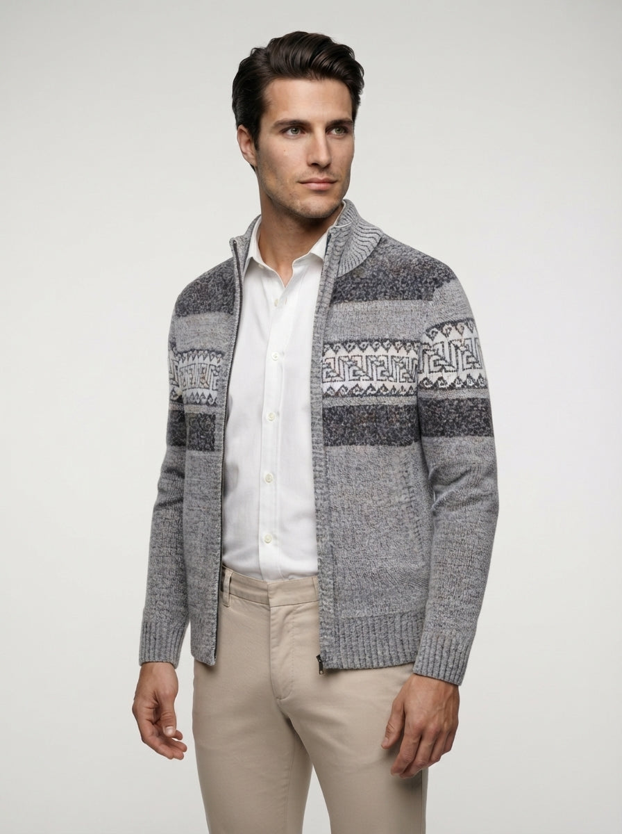 The Braemar Patterned Zip Knit in Gray