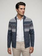 The Braemar Patterned Zip Knit in Navy