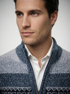 The Braemar Patterned Zip Knit in Navy