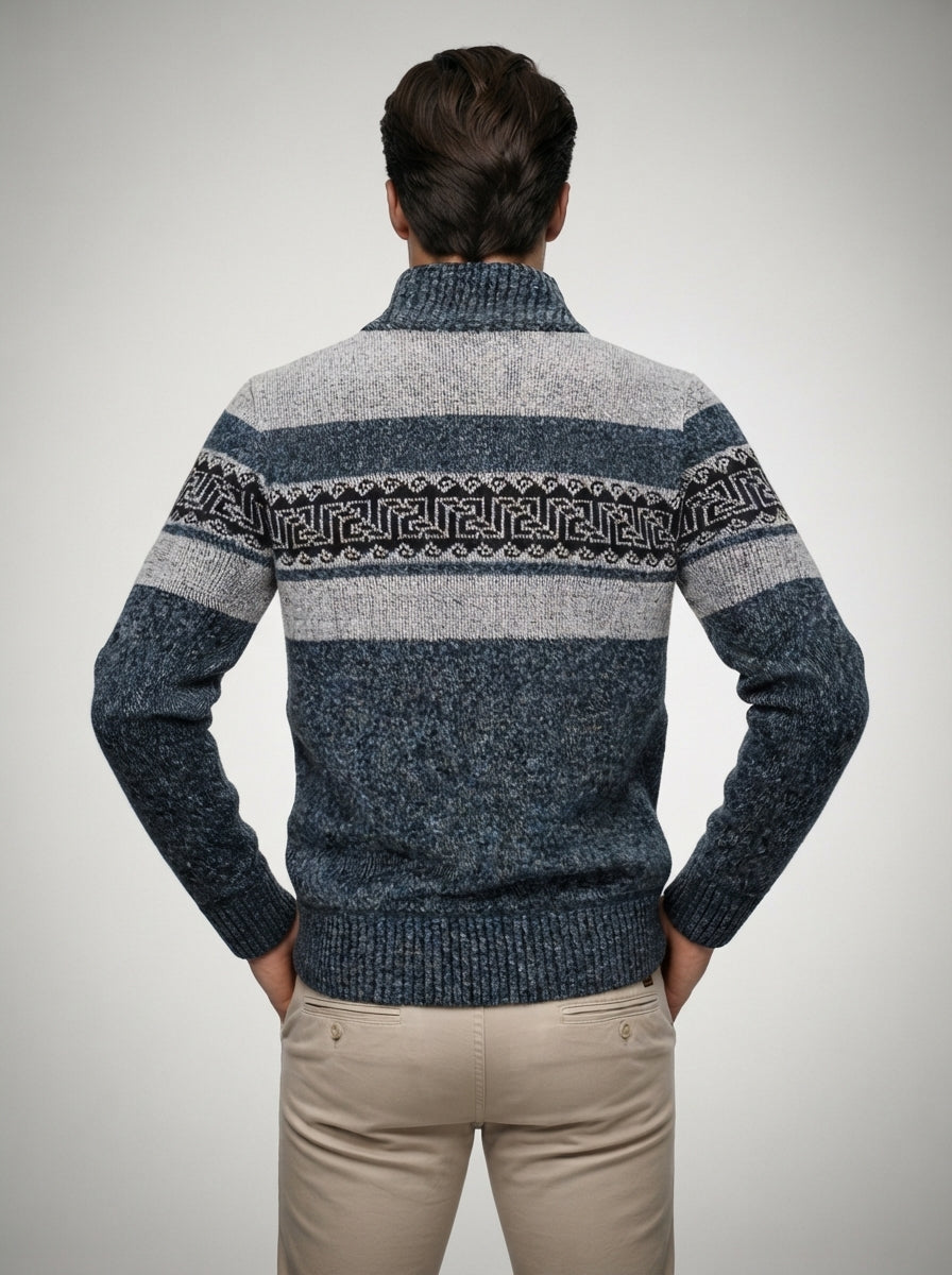 The Braemar Patterned Zip Knit in Navy