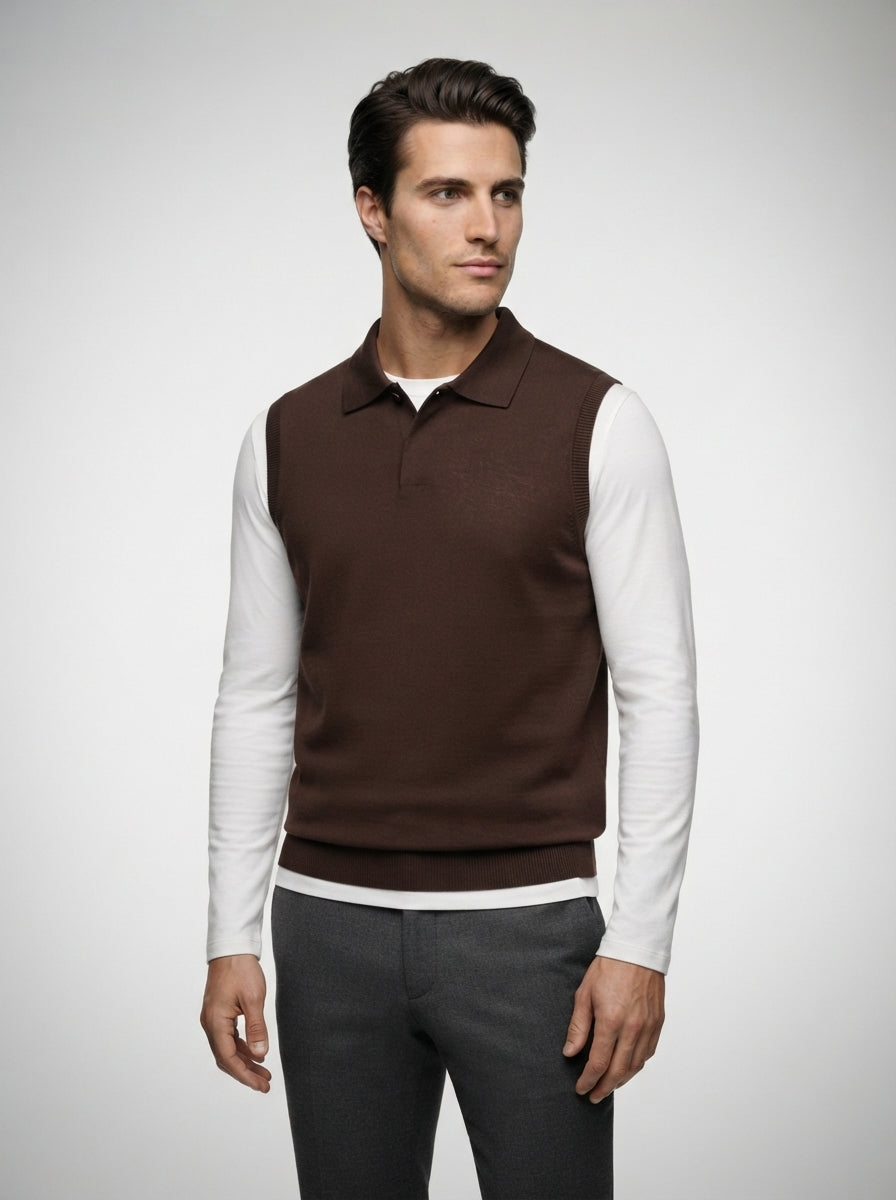 The Winsford Polo Vest in Brown