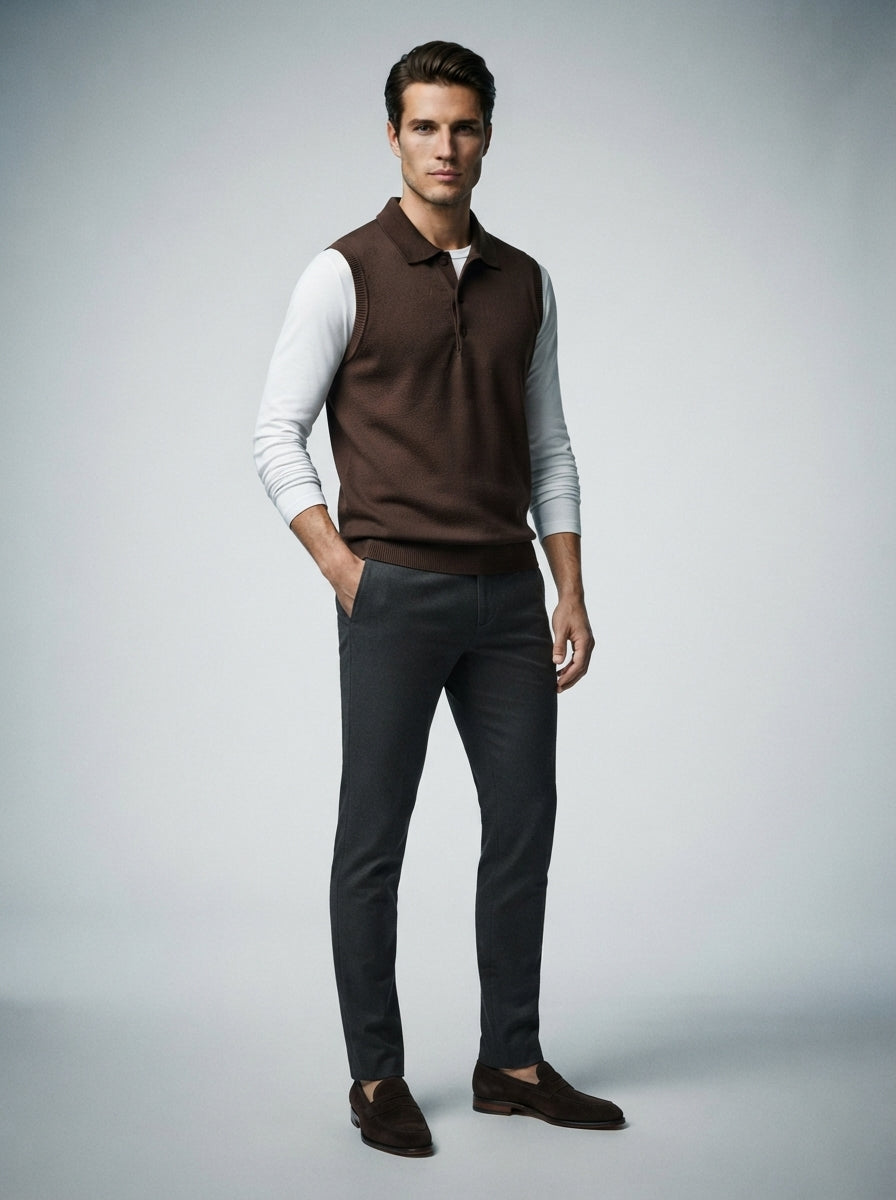 The Winsford Polo Vest in Brown