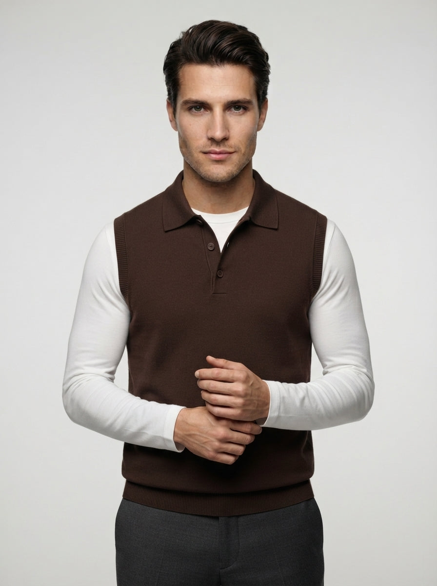 The Winsford Polo Vest in Brown