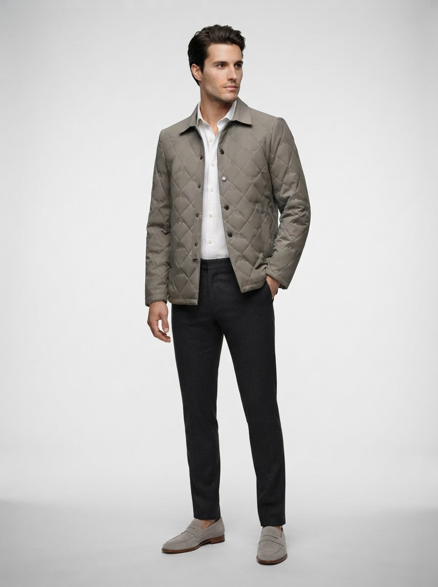 The Wraysbury Quilted Overshirt in Stone