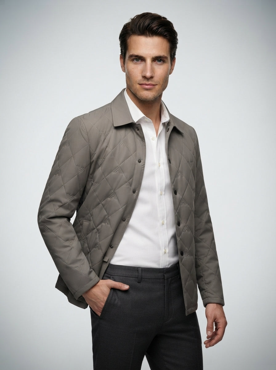 The Wraysbury Quilted Overshirt in Stone