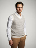 The Wrenbury Stripe Knit Vest in Cream