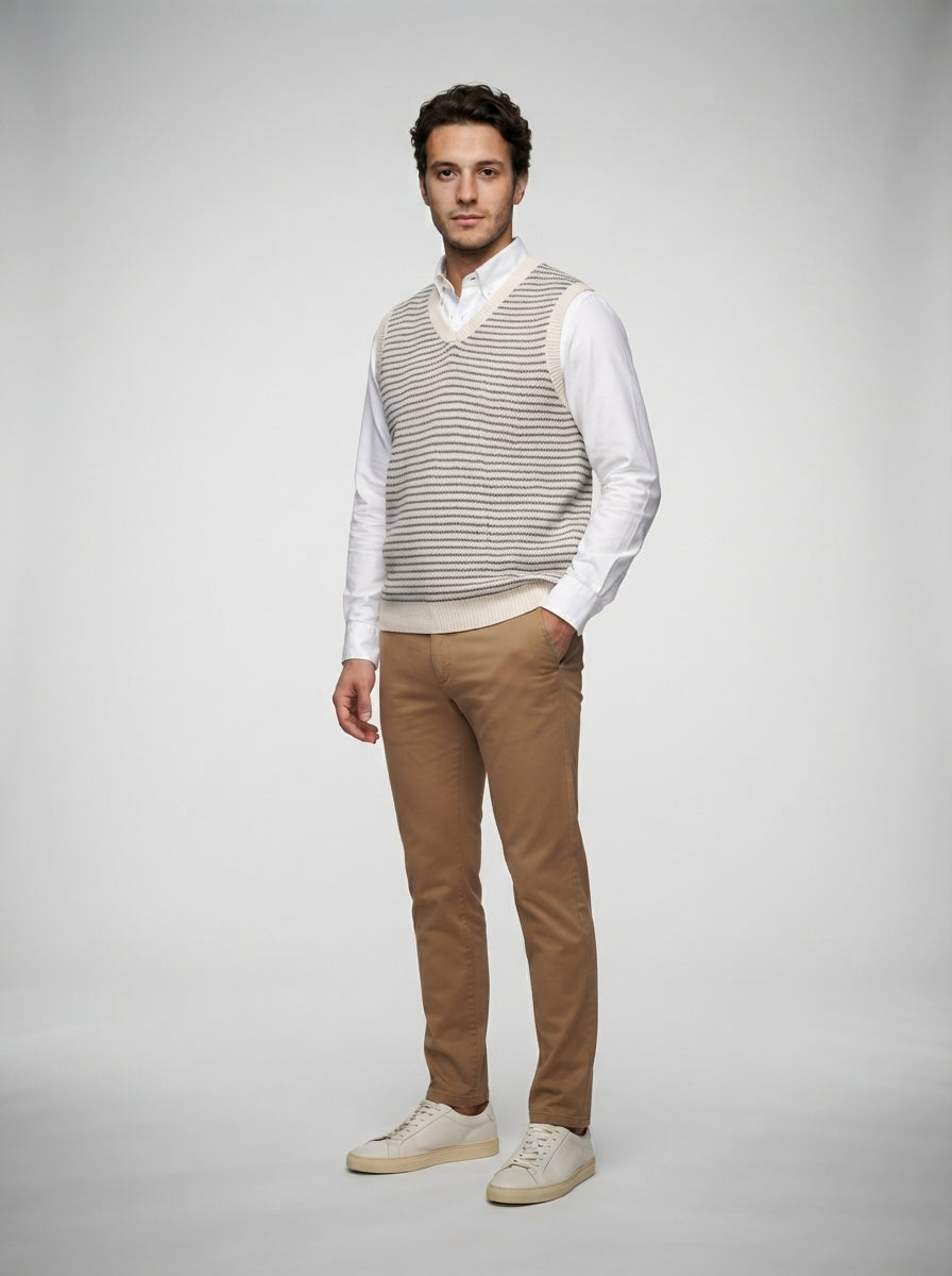 The Wrenbury Stripe Knit Vest in Cream