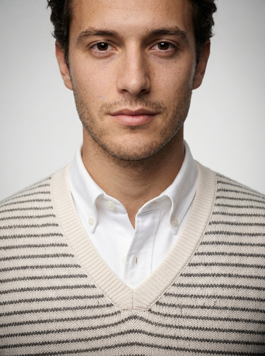 The Wrenbury Stripe Knit Vest in Cream