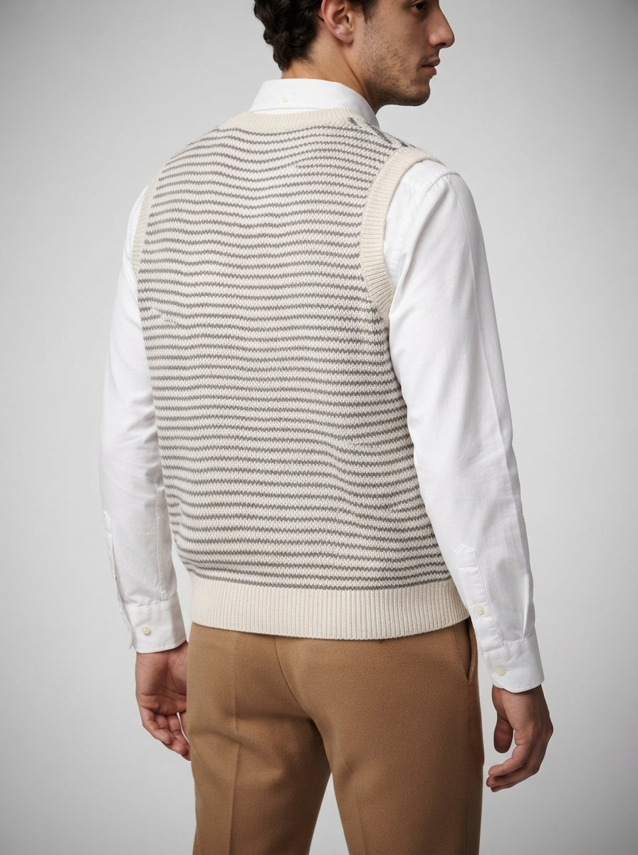 The Wrenbury Stripe Knit Vest in Cream