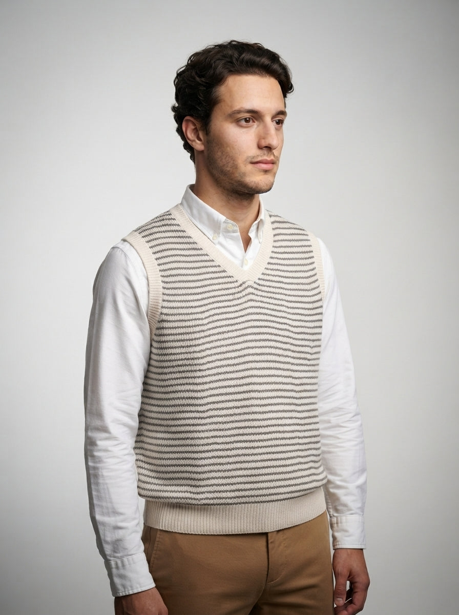 The Wrenbury Stripe Knit Vest in Cream