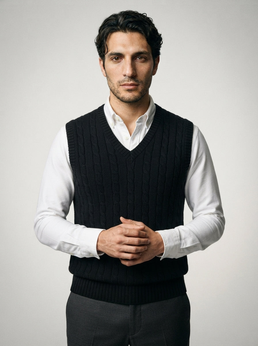 The Falstone Cable Vest in Black