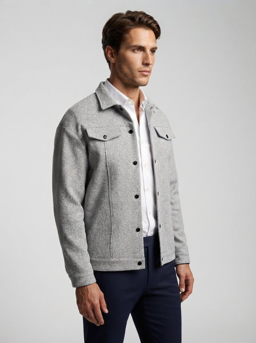 The Harmsworth Snap Overshirt in Light Grey
