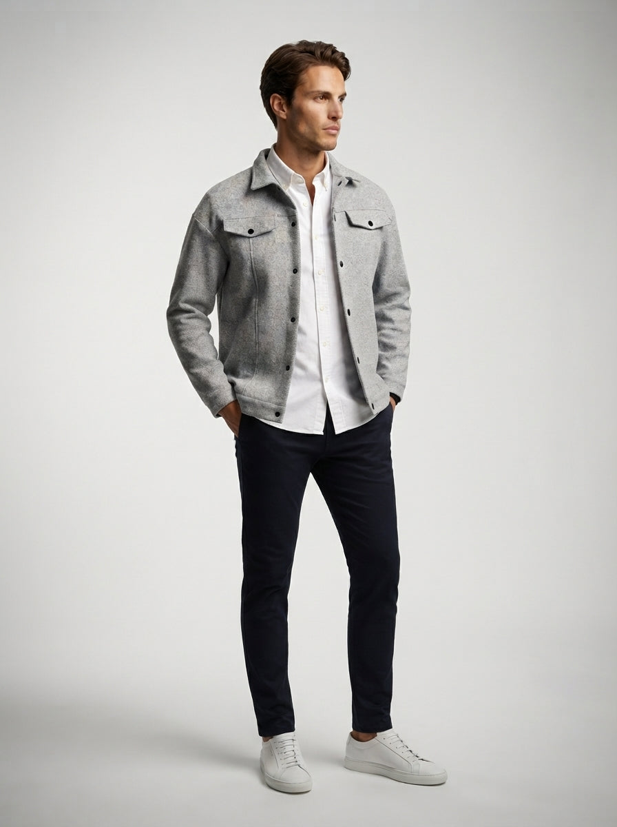 The Harmsworth Snap Overshirt in Light Grey