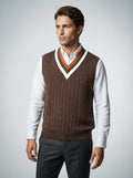 The Thorncombe Stripe V Vest in Brown