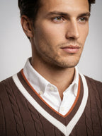 The Thorncombe Stripe V Vest in Brown