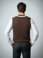 The Thorncombe Stripe V Vest in Brown