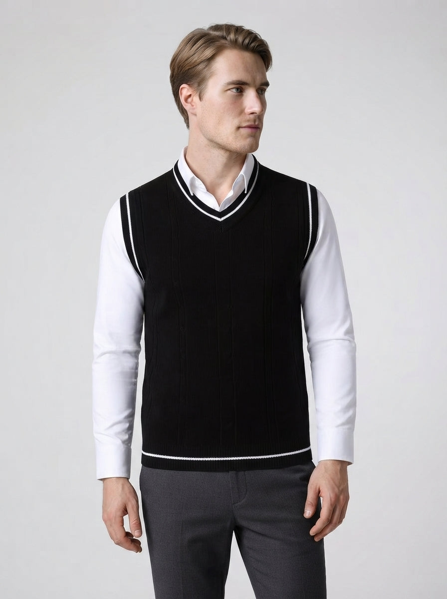 The Radcliffe Tipped Vest in Black