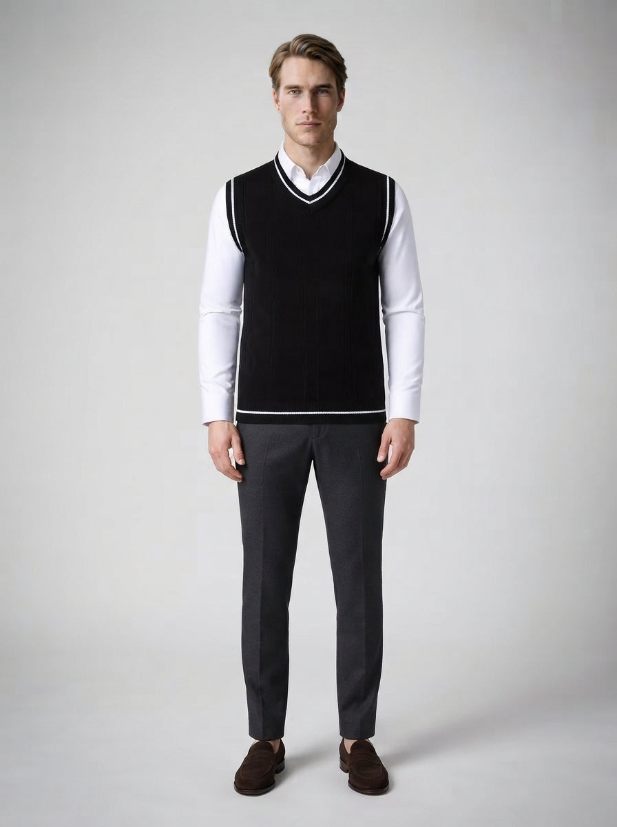 The Radcliffe Tipped Vest in Black