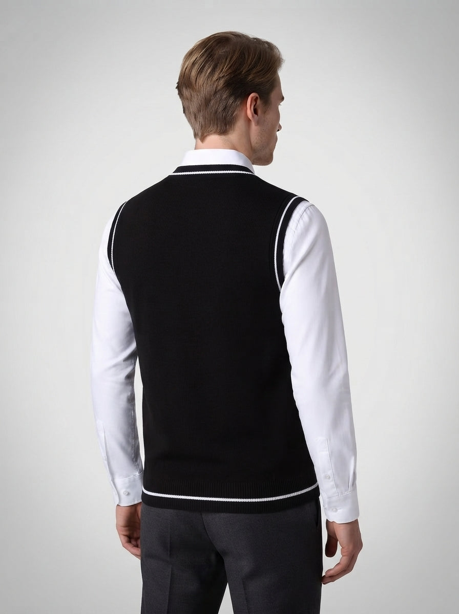 The Radcliffe Tipped Vest in Black