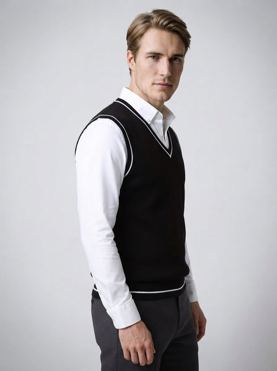 The Radcliffe Tipped Vest in Black
