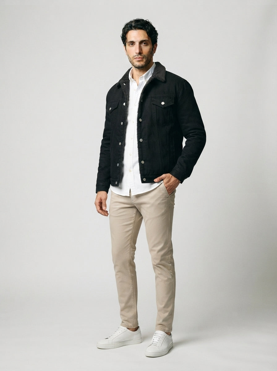 The Harlech Twill Trucker in Black