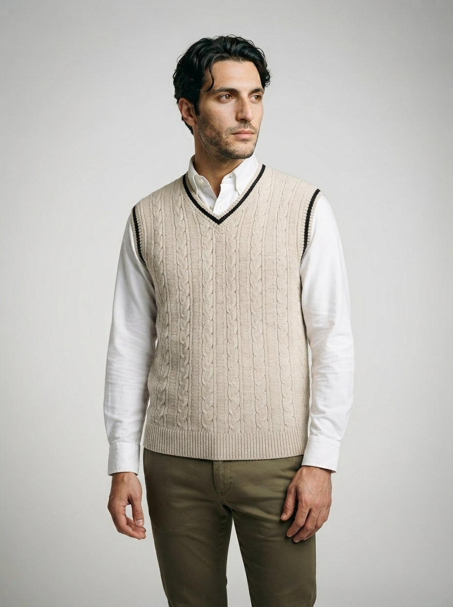 The Barrowden Twist Knit Vest in Oatmeal