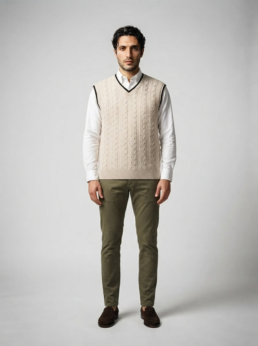 The Barrowden Twist Knit Vest in Oatmeal
