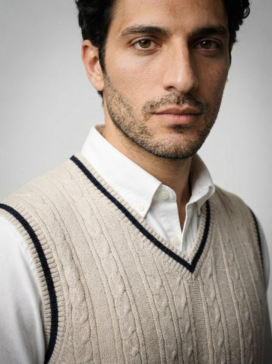 The Barrowden Twist Knit Vest in Oatmeal