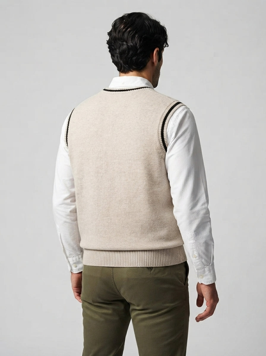 The Barrowden Twist Knit Vest in Oatmeal