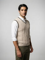 The Barrowden Twist Knit Vest in Oatmeal