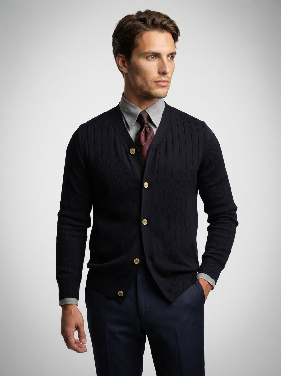 The Fairholme Rib Cardigan in Navy