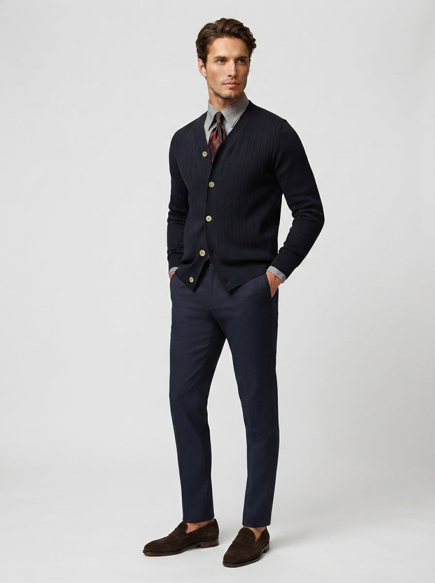 The Fairholme Rib Cardigan in Navy