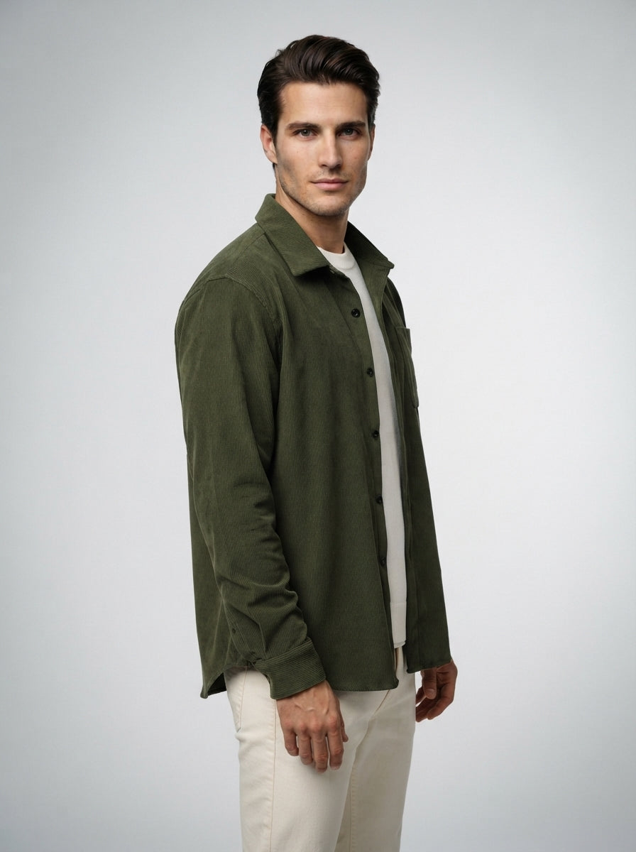 The Wyndham Corduroy Overshirt in Olive
