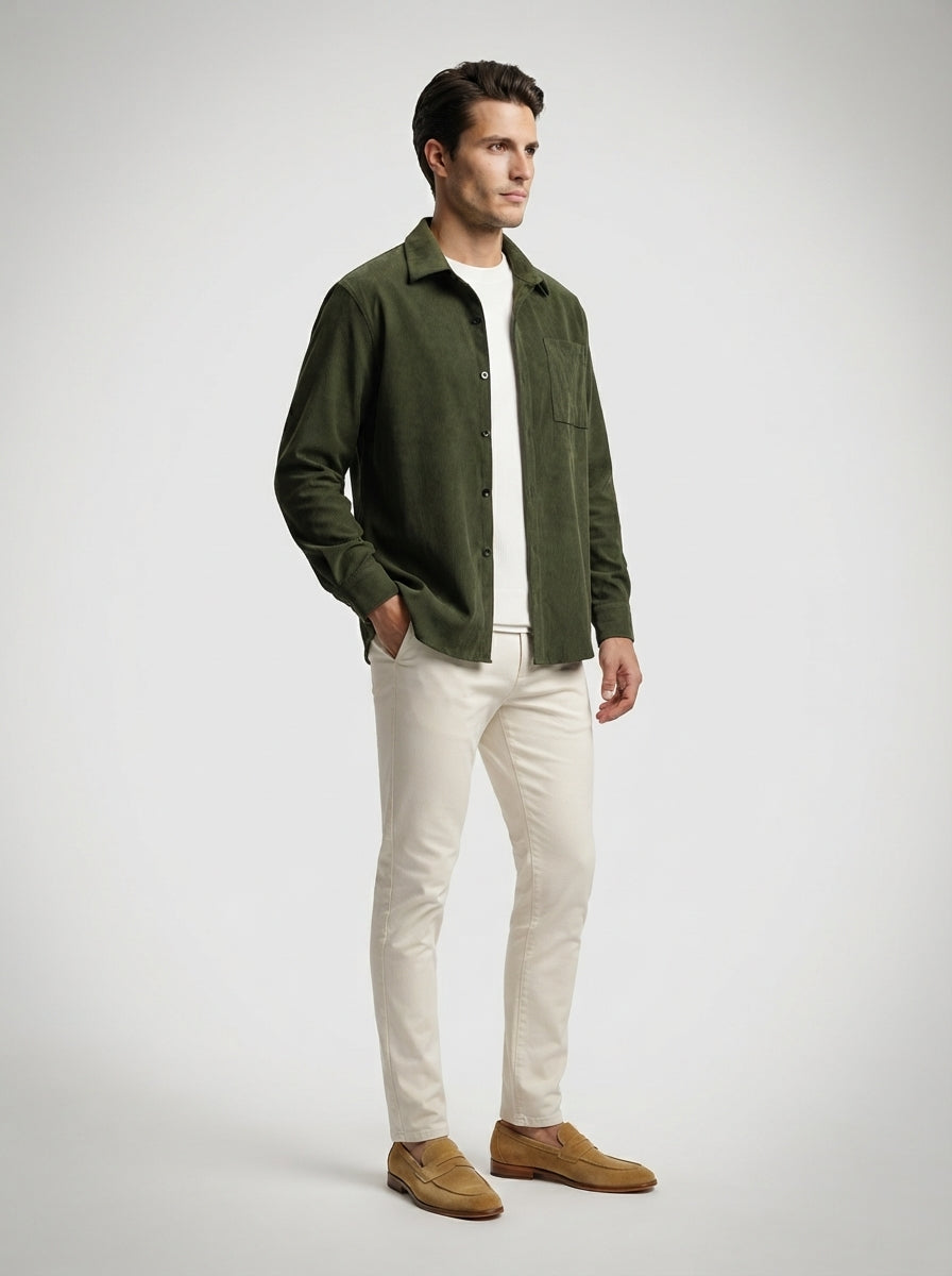 The Wyndham Corduroy Overshirt in Olive