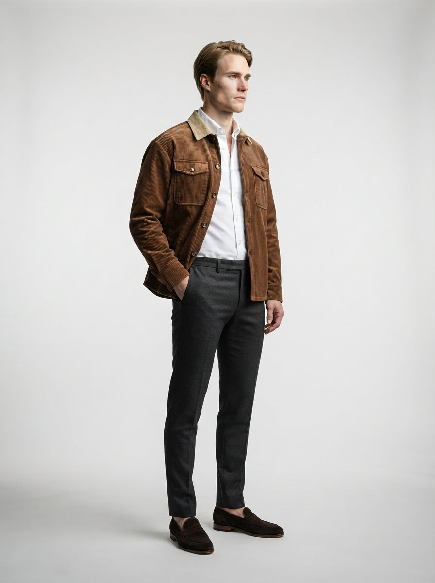 The Kelmscott Cord Overshirt in Brown