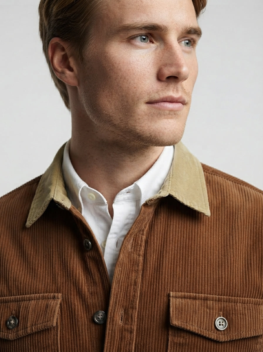 The Kelmscott Cord Overshirt in Brown