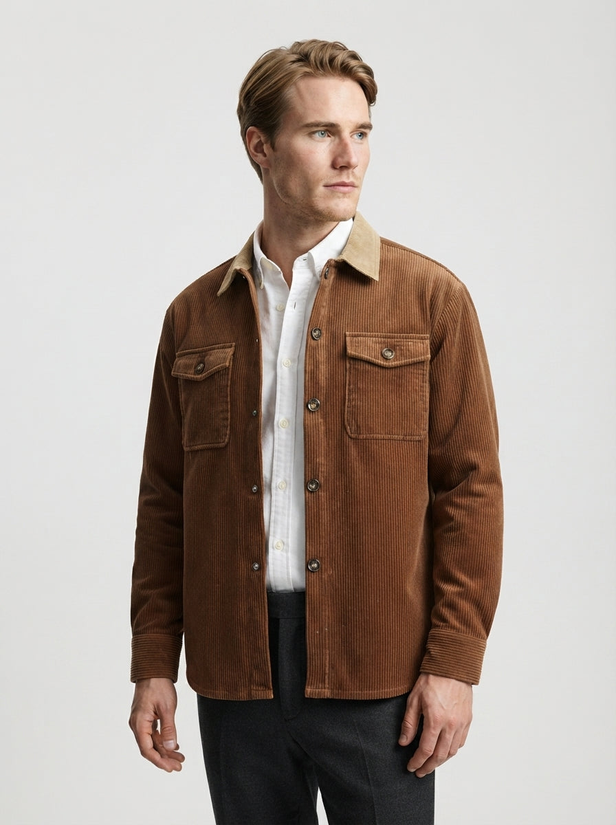 The Kelmscott Cord Overshirt in Brown