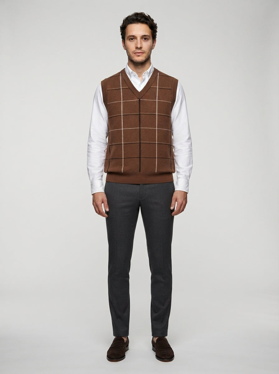 The Alverton Check Vest in Brown